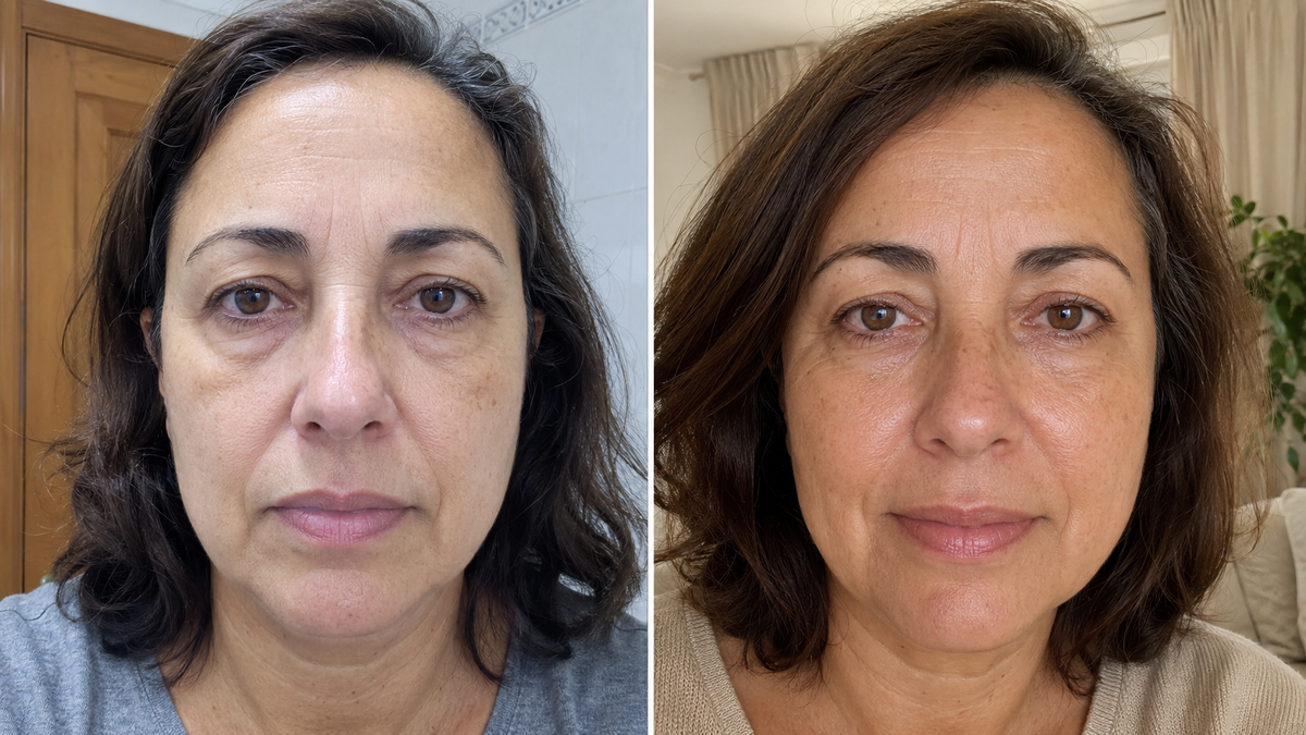 Antes y después de una clienta con el Roll-On Eye Serum