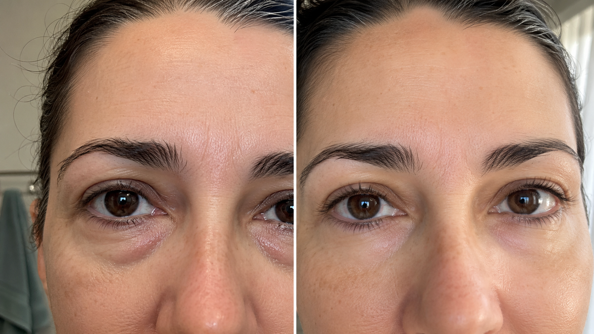 Antes y después de una clienta con el Roll-On Eye Serum